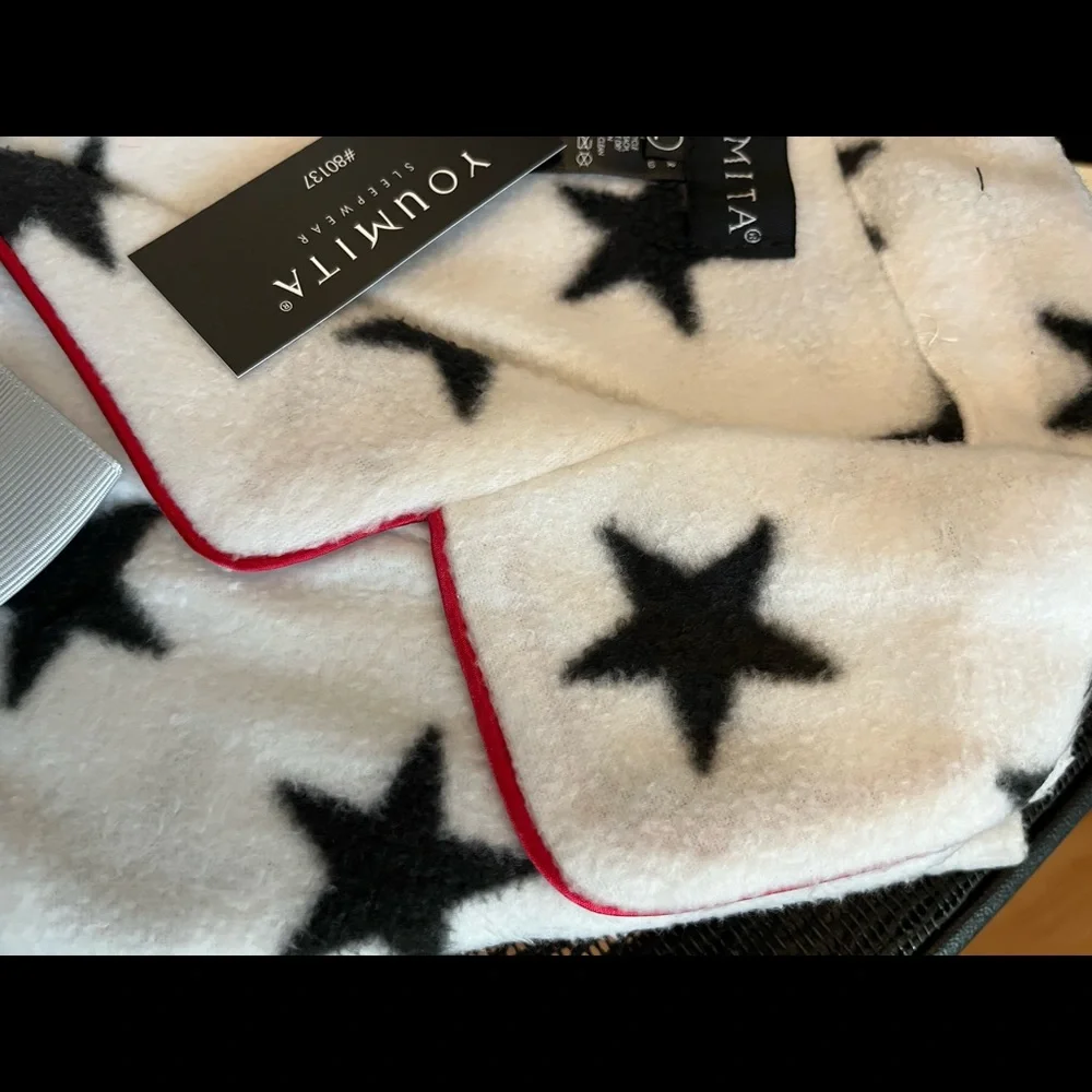 Star covered Black and White 2 Piece Pajama Set with Red Piping - Picture 5 of 6